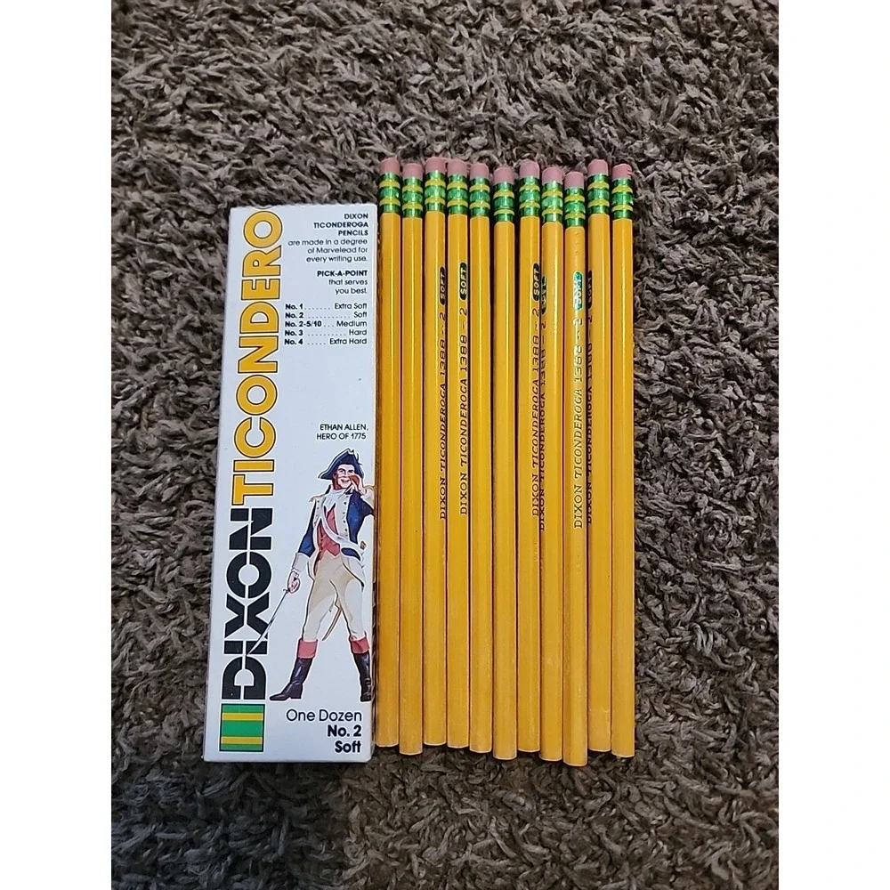 Vintage Dixon Ticonderoga Pencils #2 Soft 11  Pack Ethan‎ Allen Hero  1775